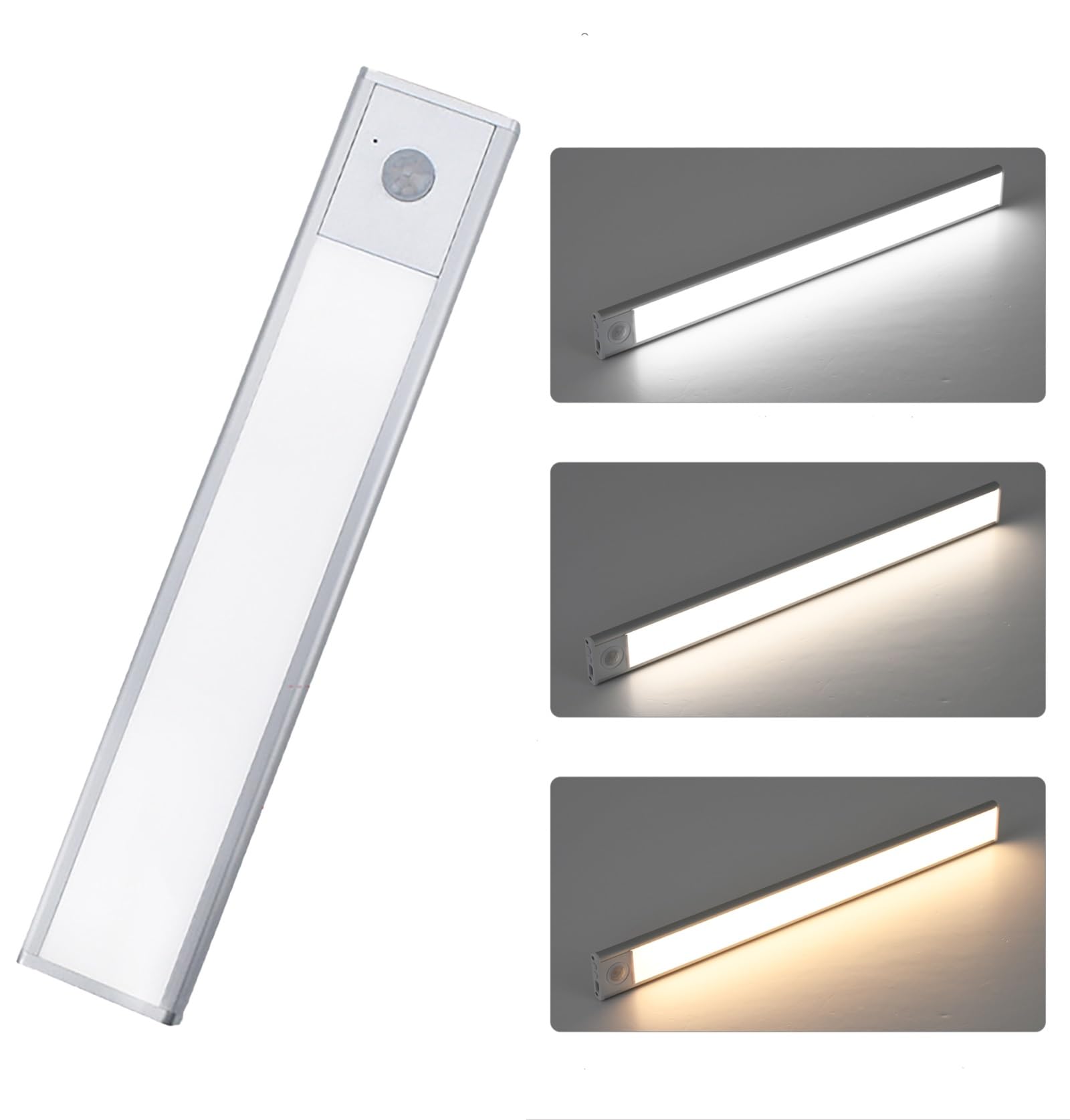 LED Under Cabinet Lights, Motion Sensor Lights Indoor with Type-C Rechargeable Battery Night Light, Stick-On Magnetic Closet Lights for Kitchen Bedroom Closet Tent Stairs ( Color : Silver , Size : 60C
