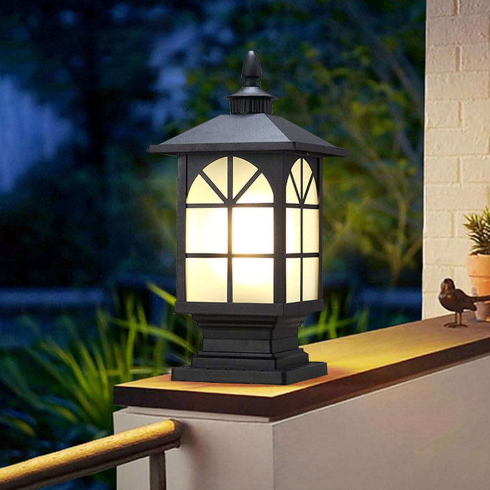 Pilastro Impermeabile per Esterni Lanterna da Giardino Classica Lampada da Post dal Design Creativo Pilastri, Giardino, Patio, Ingresso, Nero Opaco. per Portico/pilastro in Pietra,