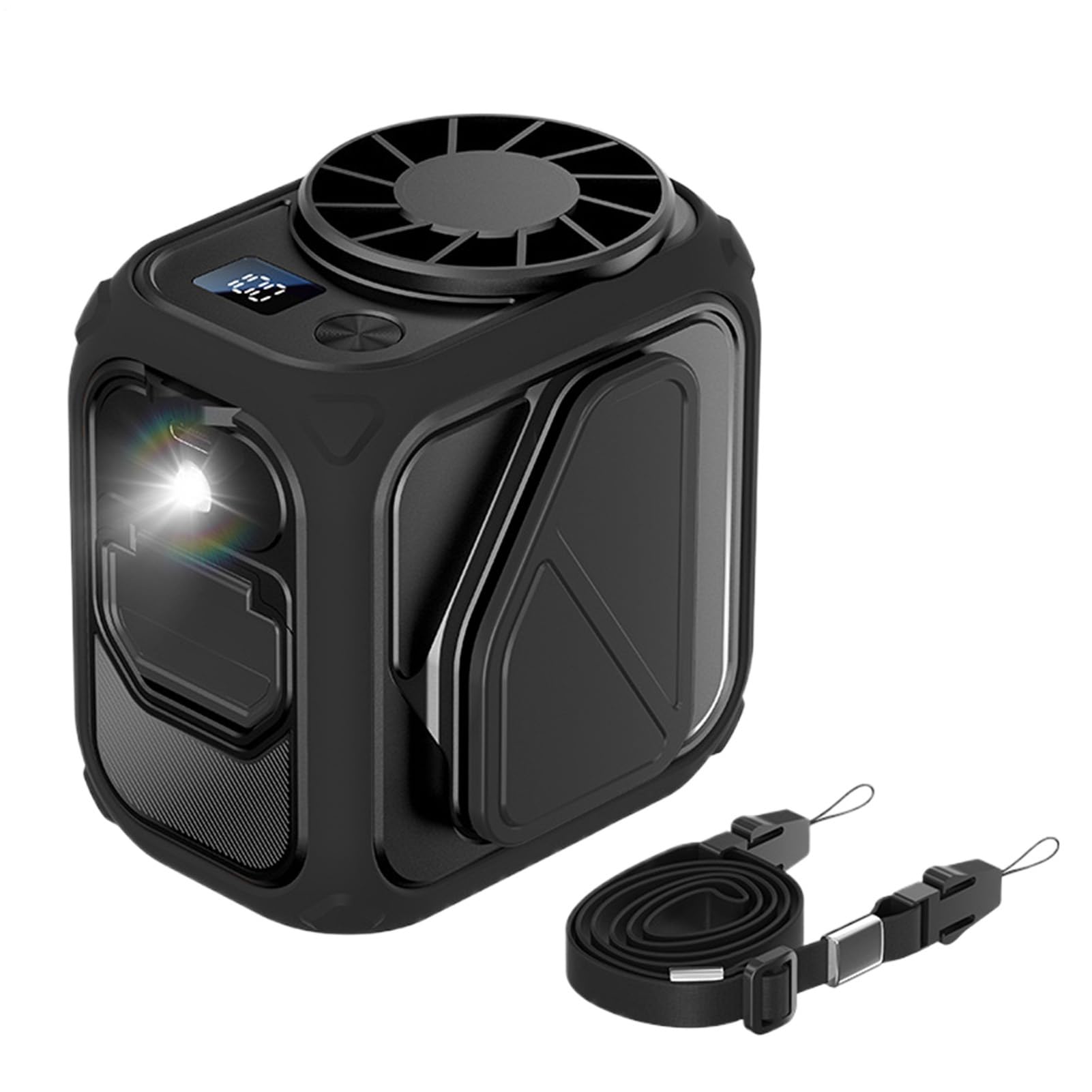 Ventilateur portable de taille anti canicule avec autonomie 12 h et lampe de poche pour l'extérieur