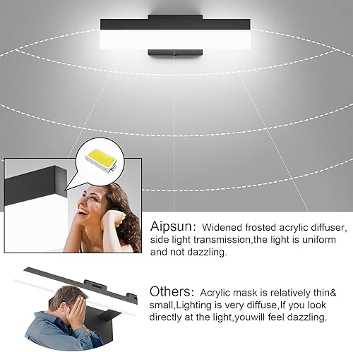 Miniatura 5 de Aipsun Lámpara LED negra de 16 pulgadas, moderna lámpara de tocador LED para tocador de baño, lámparas sobre espejo 5500K