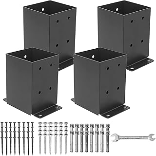 4×4 Post Base 4 Pcs, (Inner Size 3.5x3.5) Post Brackets, Heavy Duty Black Metal Powder-Coated Thick Steel Post Anchor Outdoor for Support Deck Base Plate Pergola Brackets Fence Kit