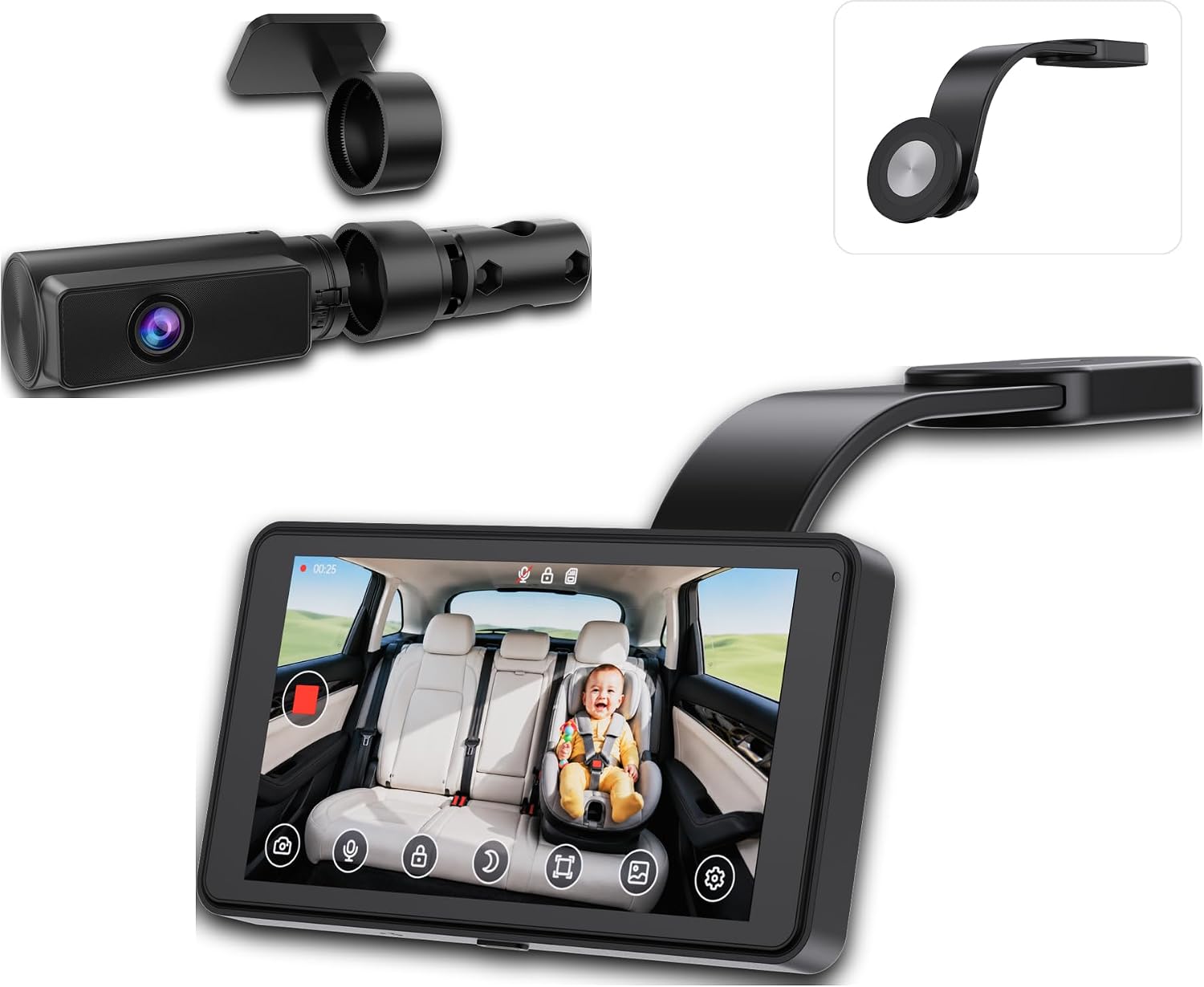 Baby Car Camera Monitor with Low-Light Full Color View, 5” Rear Seat Baby Monitor for Car, Color Night Vision Backseat Camera for Infant, Toddler and Pets, Recording Playback, Headrest Mount