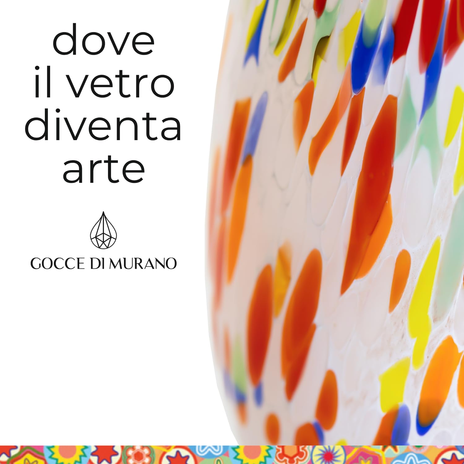 Gocce di Murano 6 Bicchieri Acqua Lavorati Secondo la Tradizione degli Artigiani di Murano, Bicchiere Soffiato e Lavorato a Mano 300 ml - Bicchieri Acqua Vetro Arcobaleno Pioggia