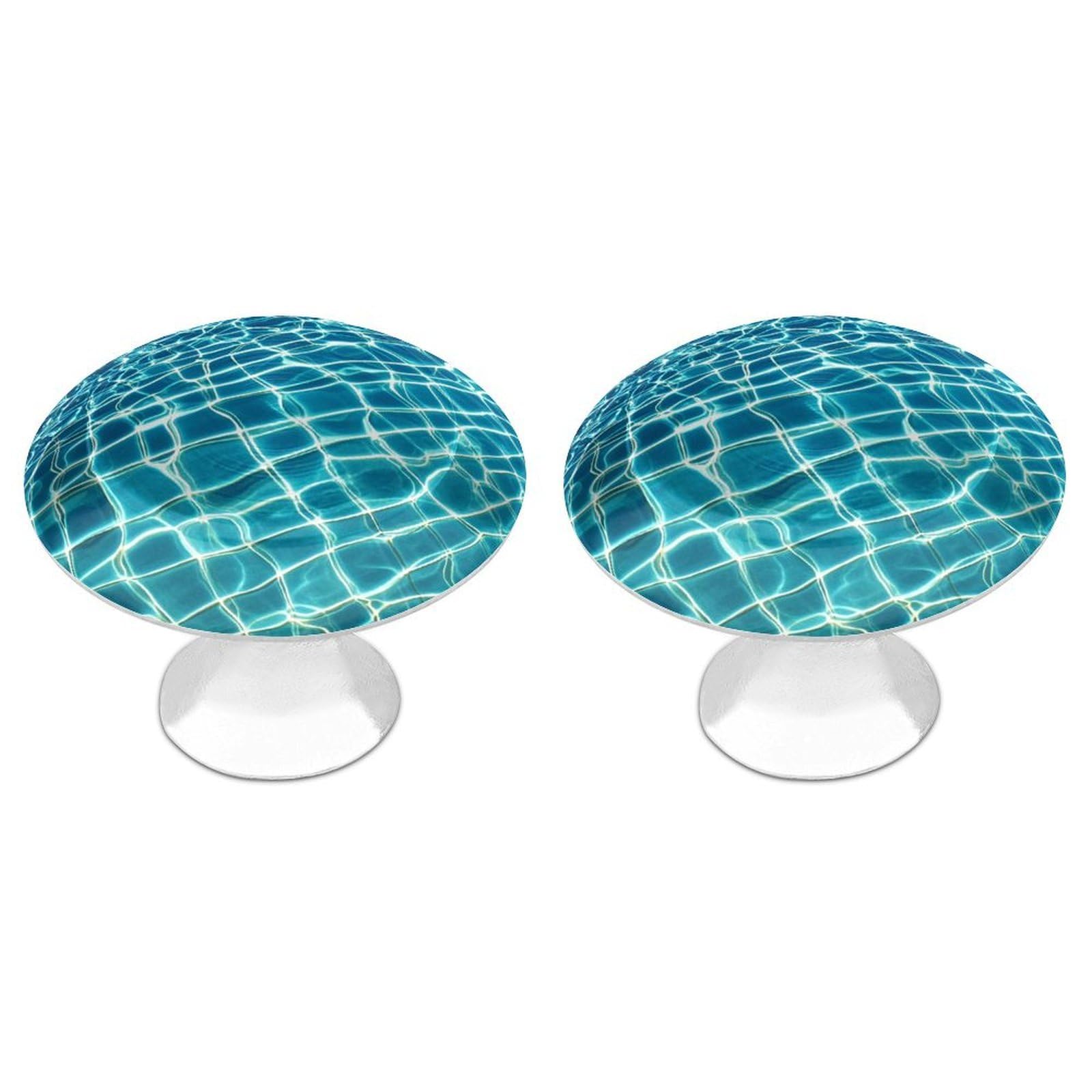 FekiLoot Blue Aqua Pool Water Cabinet Knob 2 Pack Mini Round Drawer Pulls Stainless Steel Dresser Drawer Knobs Kitchen Drawer Hardware for Bathroom Dresser Closet Door Knobs