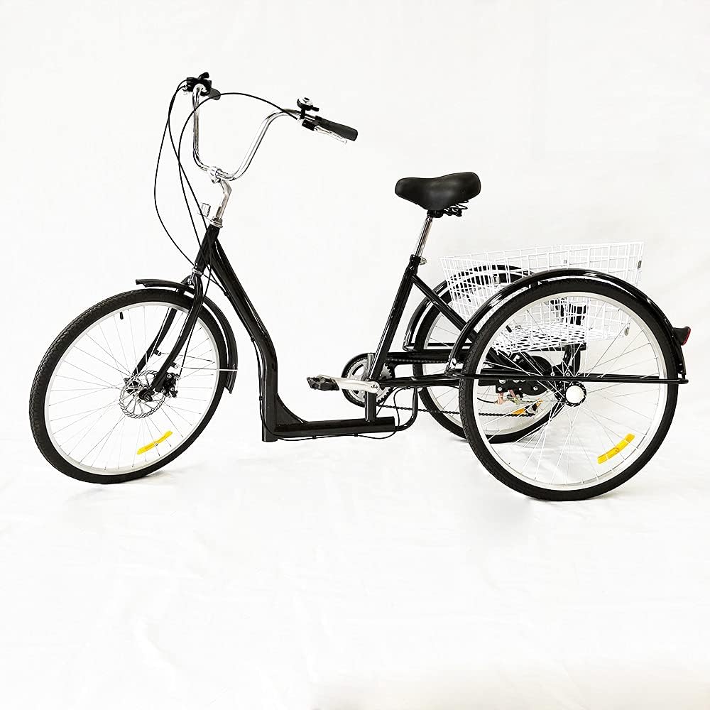 WSIKGHU26 Inch Adult Bicycle City Tricycle Bicycle with Blues Tricycle for Adults 6 Speed Adults Tricycle 26 Inch 3 Wheel Bicycle Trike With Shopping Basket