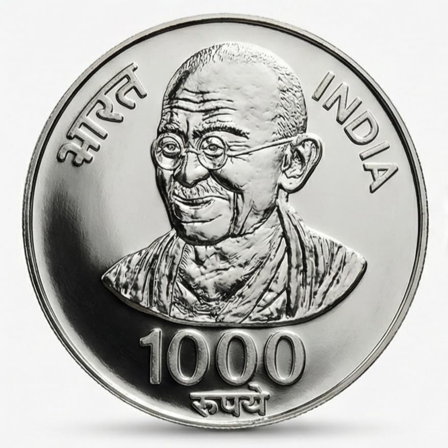 Unique Collector Piece Commemorative Collector Coin 1000 Rupees Mahatma Gandhi Indian Old Silver Plating Coin Collector Display Memorabilia Memorabilia Collectible-image-18