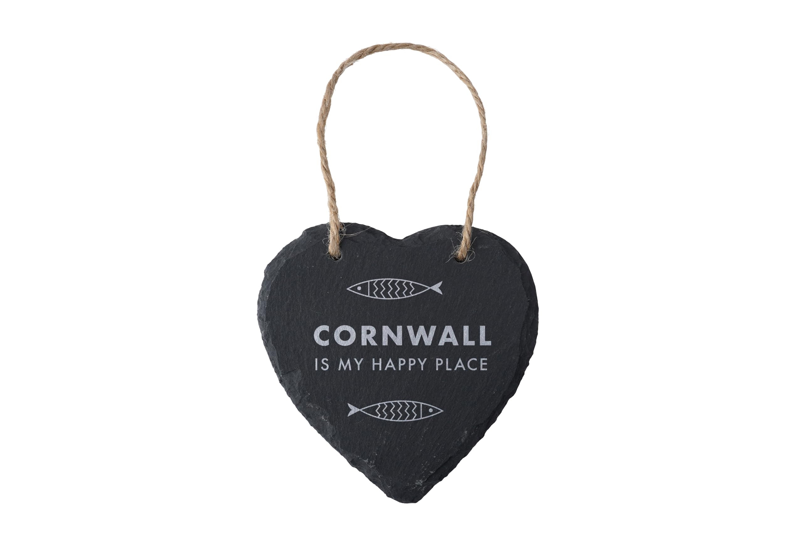 Cgb Giftware | 'Cornwall Is My Happy Place' Fish Heart Hanger | Wall Decor | Homeware | Home Decoration | Slate Hanger | Gb07375