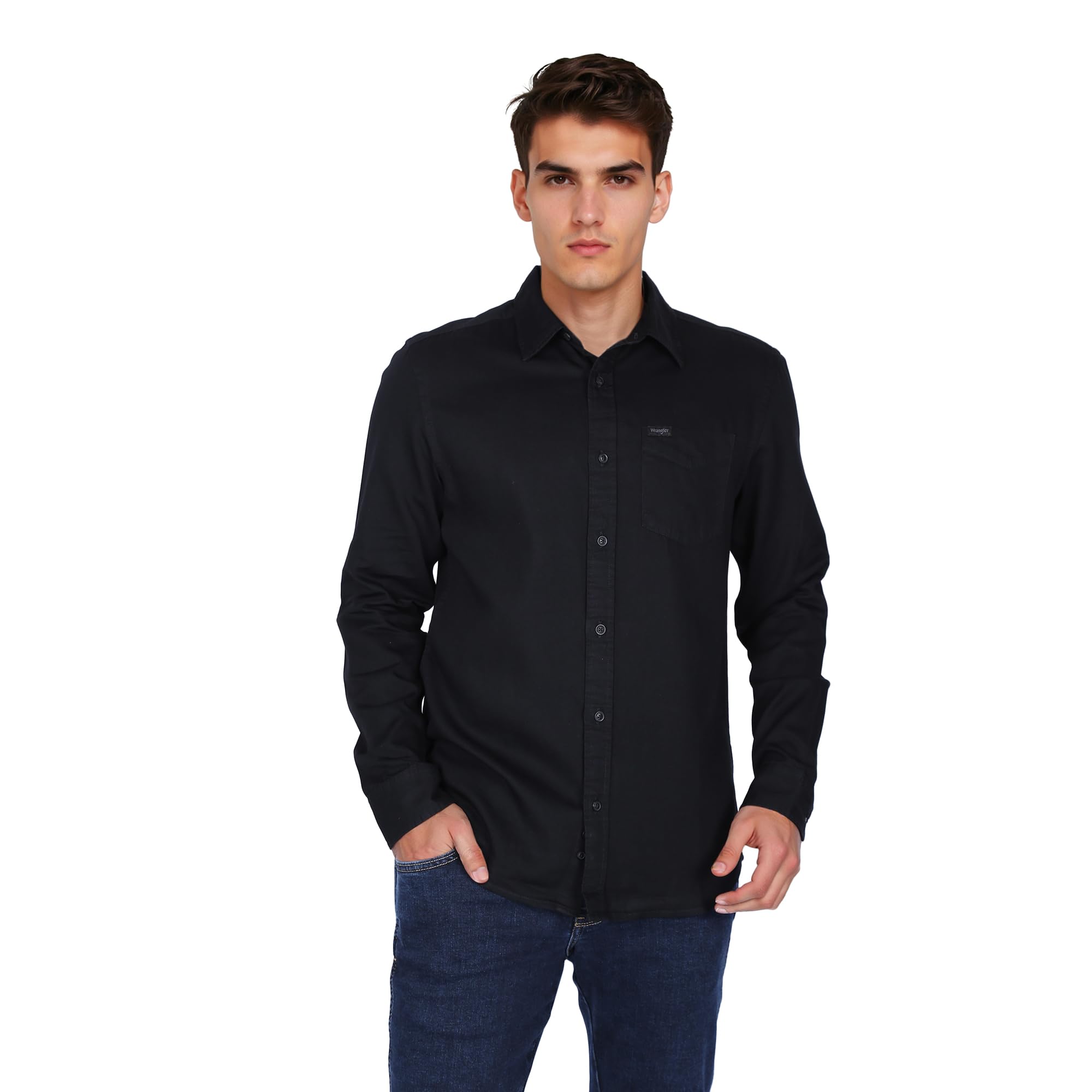 Wrangler Men Solid Black Regular Fit Shirt in black