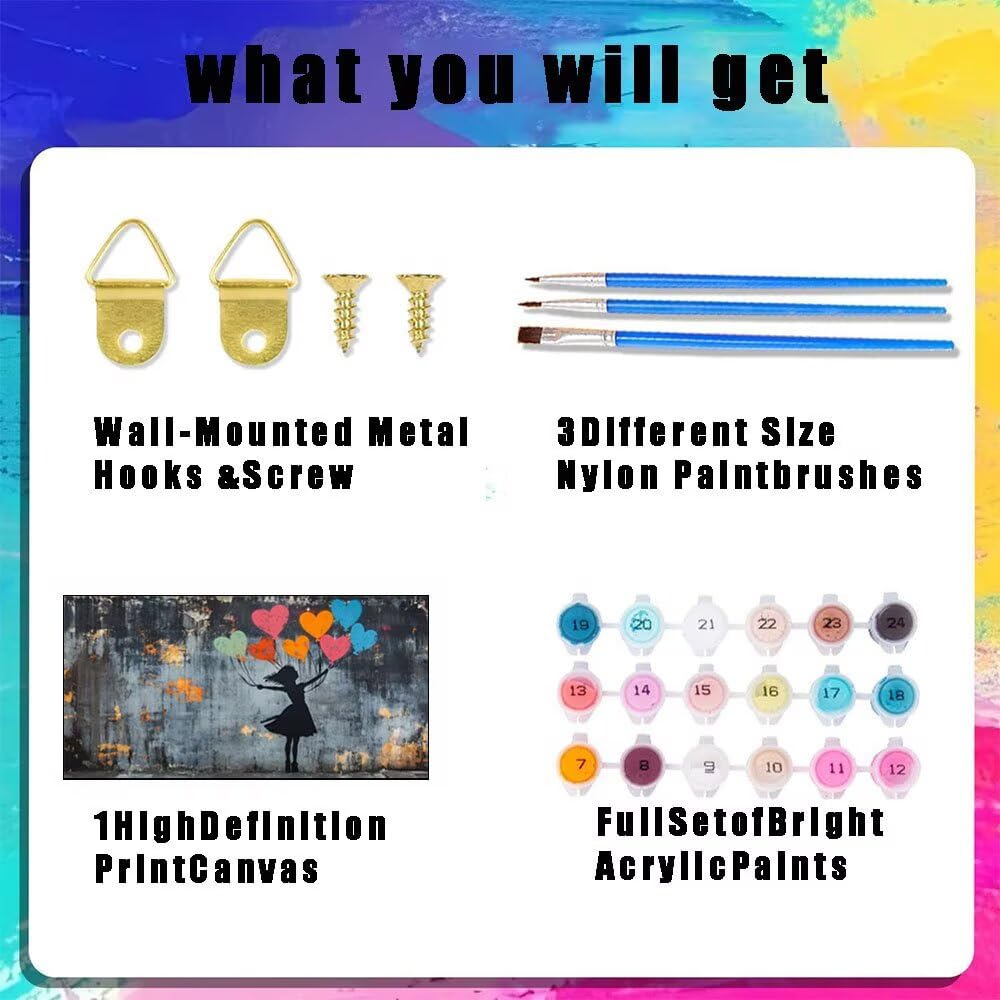 Liebe Malen Nach Zahlen Erwachsene & AnfäNger Kits, Malen Nach Zahlen Mädchen Bastelset Kinder Ab 6 Jahre, Acrylfarben DIY Set Erwachsene, Geeignet FüR Deko Wohnzimmer, Ohne Rahmen 60x120cm U-2