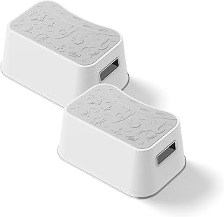UNCLE WU Step Stool for Kids(2 Pack) - Toddler Lightweight Step Up Stool for Kitchen - Bathroom Safety Bottom as Potty Training Stool - Premium Slip-Resistant Surface Step Stool for Kids/Adult (Gray)