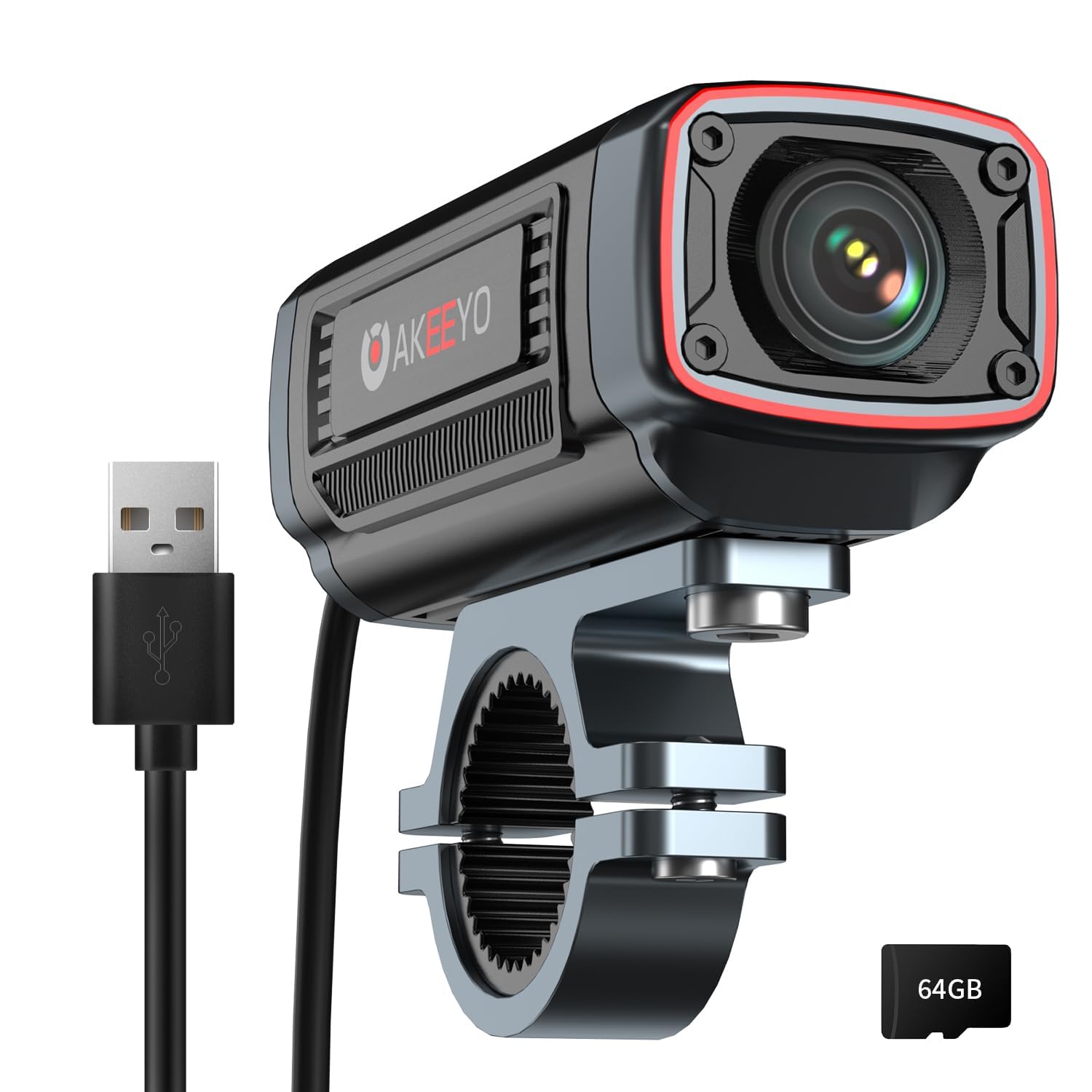 AKEEYO AKY-710S Telecamera per Moto/Bici 4K 28fps, 2K 55fps,Grandangolo 142°, IP67, 5MP, Registrazione Loop e di Emergenza, Monitoraggio Parcheggio,Bicicletta,Sport All'aperto,Scheda da 64GB