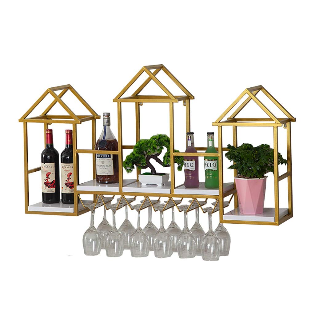 Casier à vin mural avec porte-verre suspendu en bois et métal noir
