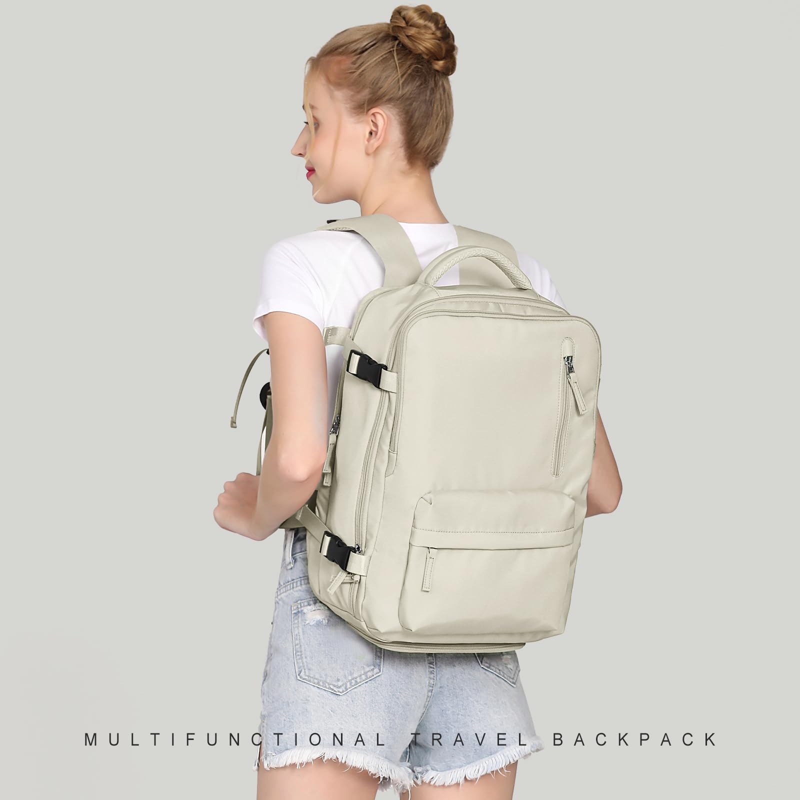 Cabin Bags for Travel, Underseat Carry on Hand Luggage Backpack for Women Airplane Approved Travel Backpack Personal Item Travel Bag 14 inch Laptop Backpack for Business Casual Work Beige — view 7