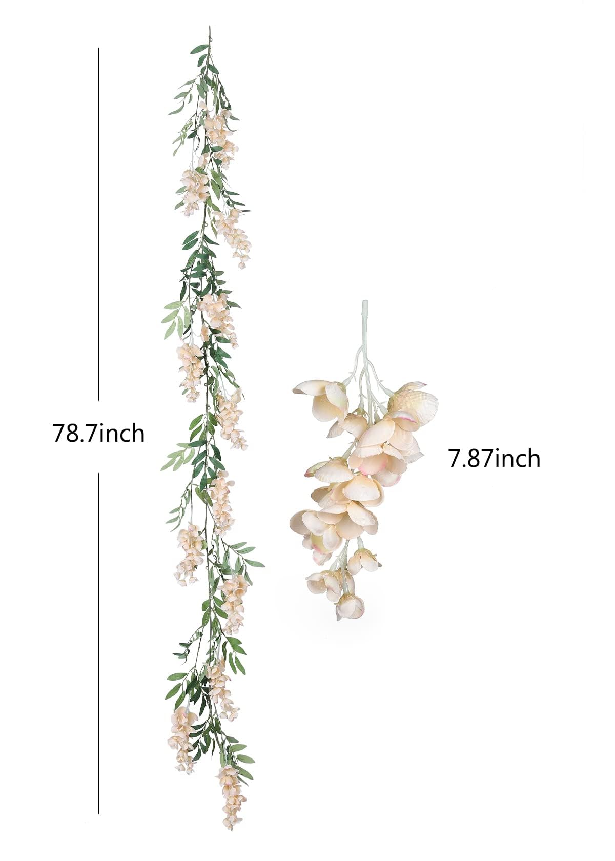 Duovlo 4 Stück 1,8 m/Stück Kunstseide Glyzinie Girlande hängende Blumenrebe für Zuhause Outdoor Garten Zeremonie Hochzeit Bogen Blumendekoration (Champagner)