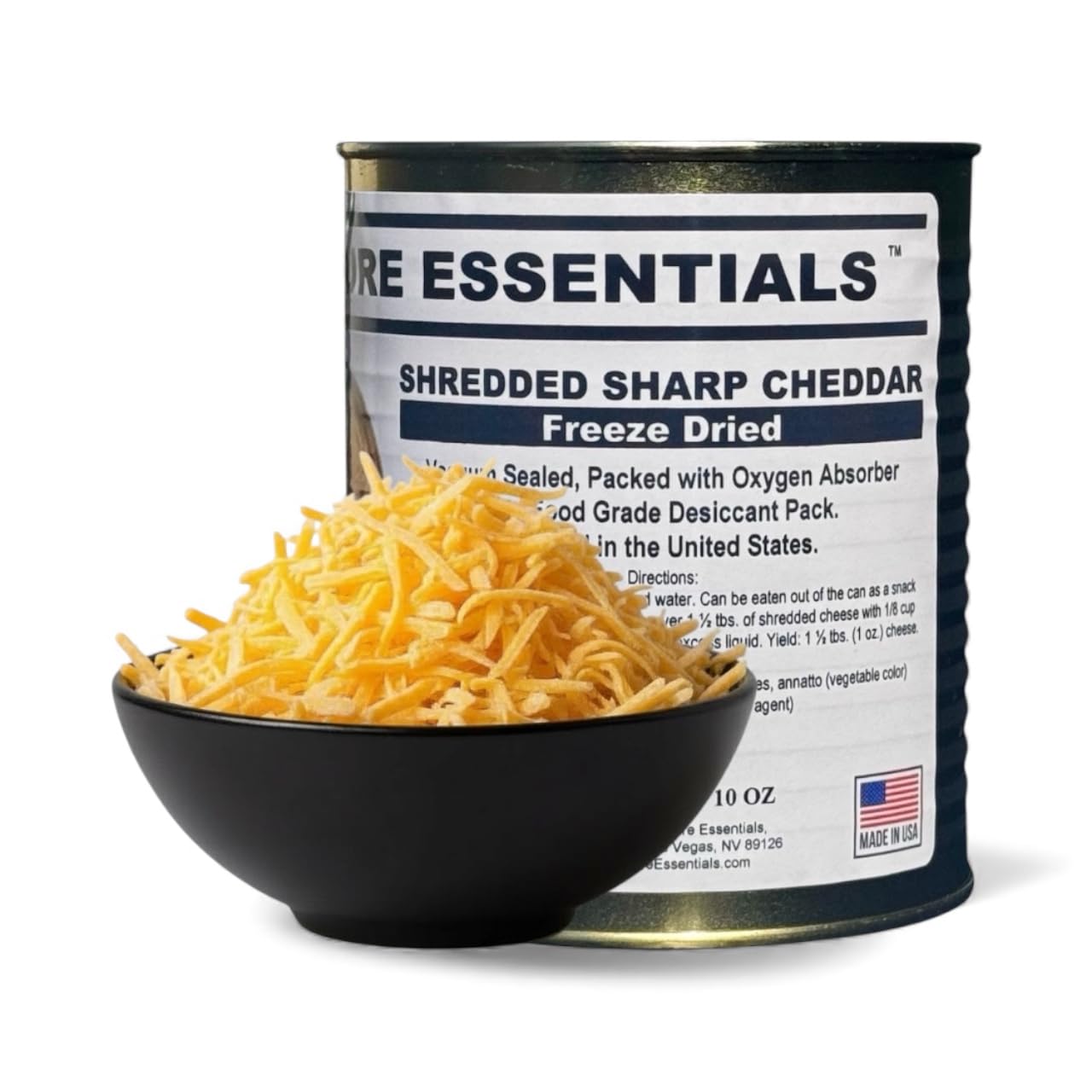Future Essentials Freeze Dried Shredded Sharp Cheddar Cheese – Real Dairy Shredded Cheddar Cheese – Long Shelf Life Emergency Food – Easy to Use in Recipes & Made in the USA – 10 oz #2.5 Can, 1-Pack