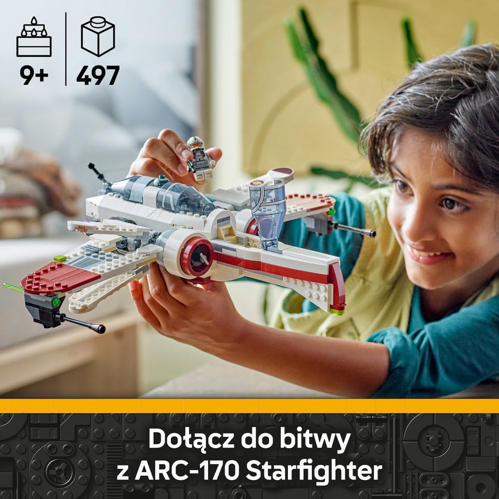 LEGO Star Wars Myśliwiec ARC-170, Zabawka dla Dziecka do Zbudowania dla Fana Filmu Gwiezdne Wojny: Zemsta Sithów, Zestaw ze Statkiem Kosmicznym dla 9-latka, Prezent dla Chłopca i Dziewczynki 75402