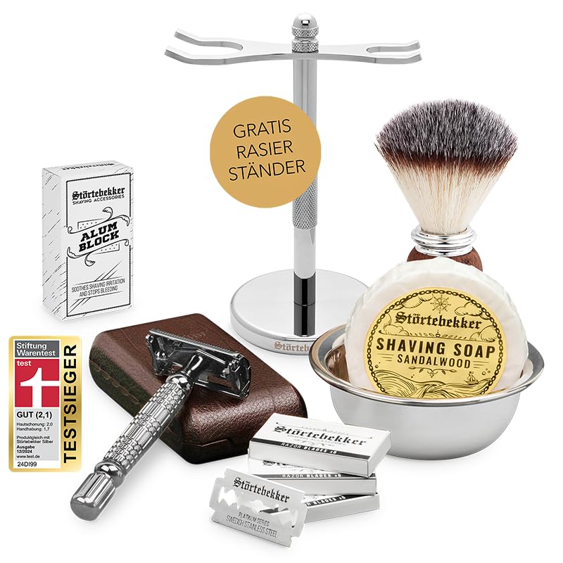 Störtebekker® Premium Gentleman Essential Set - Hochwertiges Rasierset für eine perfekte Rasur - mit Rasierhobel, Rasierpinsel, Rasierseife, Rasierschale, Rasierklingen, Rasierständer und Alaunstein