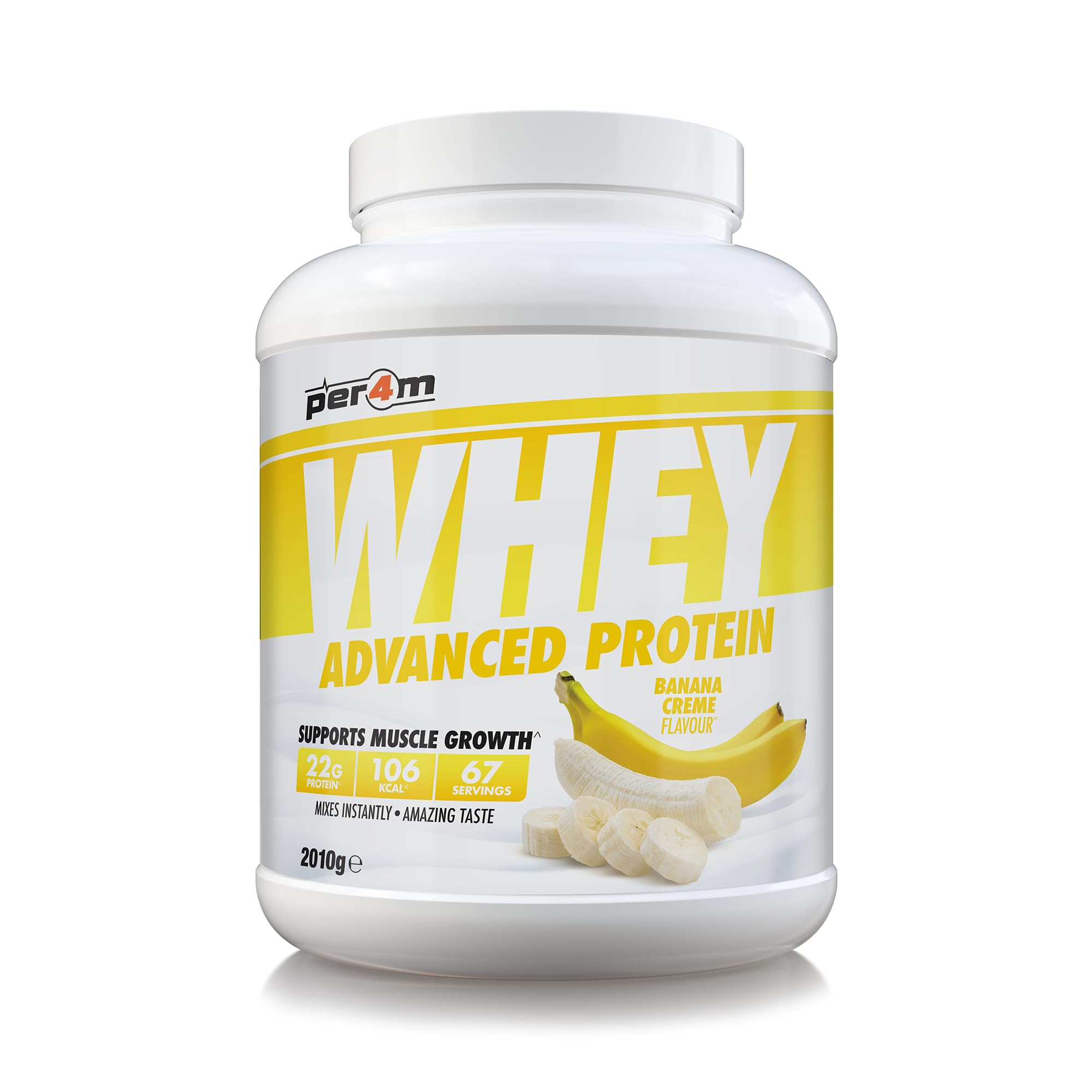Per4m Whey Protein Powder | High Protein Shake for Muscle Growth & Recovery | Low Sugar Gym Supplement | Sports Nutrition Drink + Amino Acids (2010g, Banana Creme)