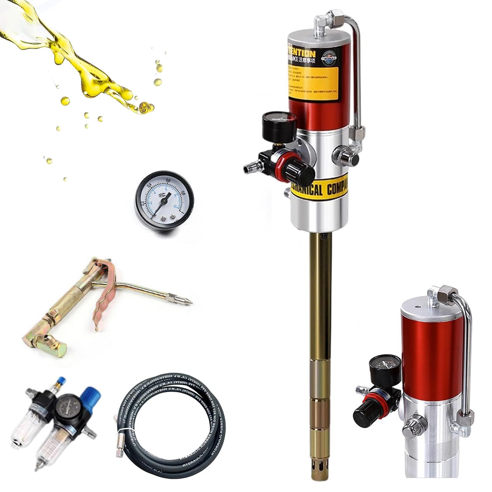 Bomba de grasa neumática, bomba de grasa neumática con manguera de alta presión, pistola inyectora de aceite, válvula de presión, separador de aceite y agua para talleres de transferencia de aceite