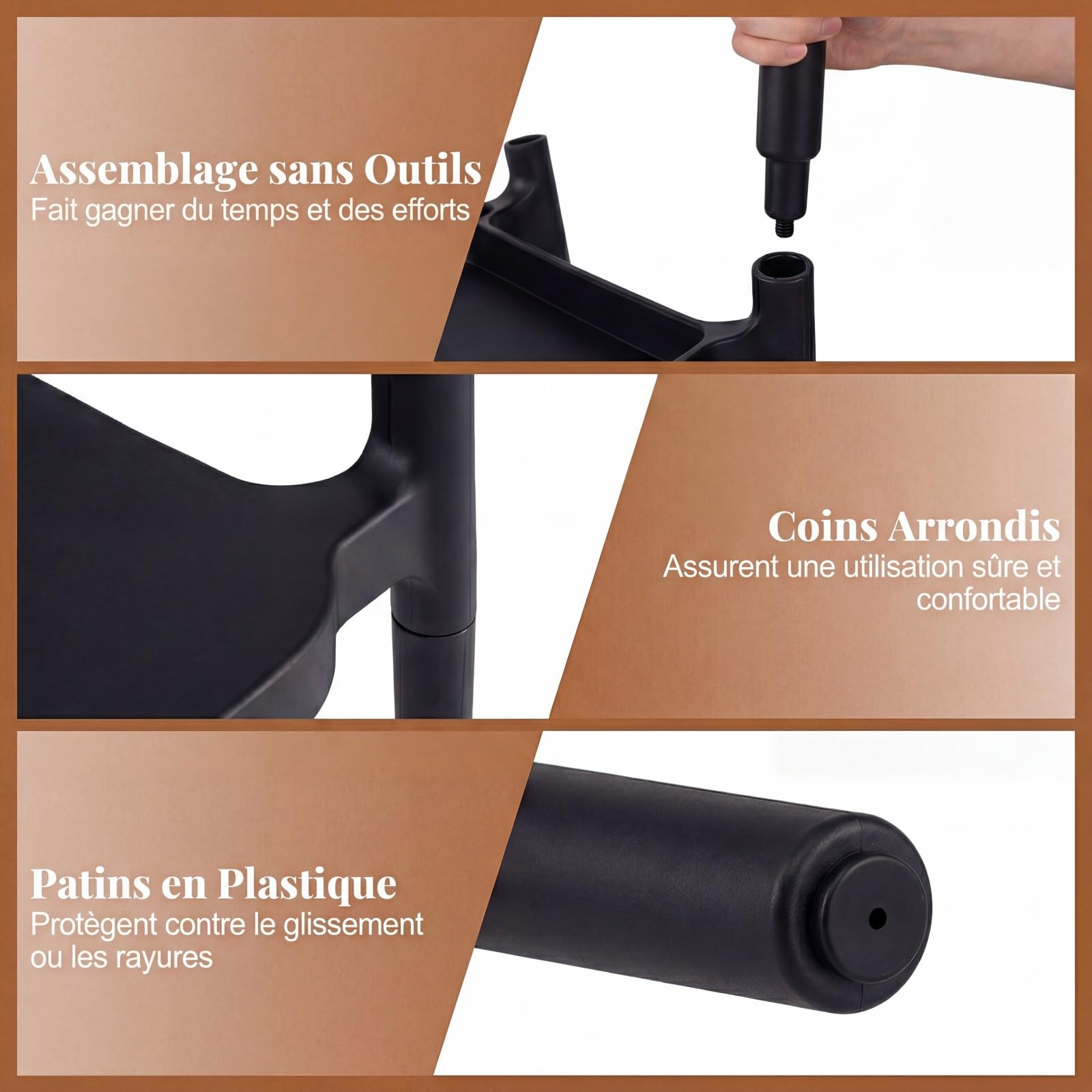 COSTWAY Chaises Empilable Plastique Lot de 4, Chaise de Jardin en PP avec Dossier Incurvé, Accoudoirs Confortables, Siège Large, Montage Facile, Charge 150 kg, pour Cour, Extérieur, Cuisine(Noir,4)