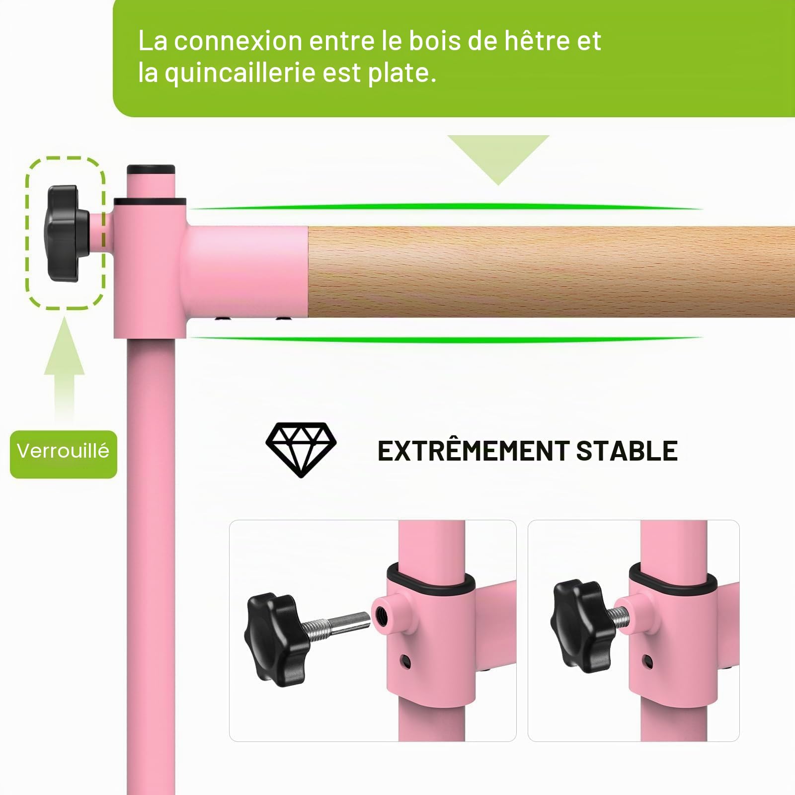 BeneLabel Barre de Ballet Autoportante Réglable en Hauteur 10 Niveaux, Antidérapant, 120 x 71cm, Enfants & Adultes