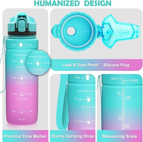 Miniatura 2 de ZOUNICH Botella de agua Tritan sin BPA con marcador de tiempo, 32 onzas, 24 onzas, 17 onzas, a prueba de fugas, motivacionales, para garantizar que