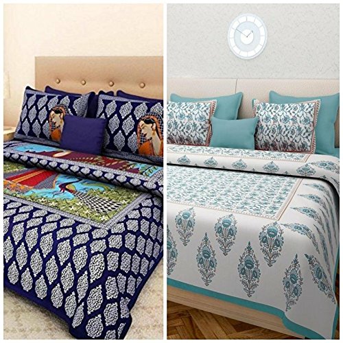 JAIPUR PRINTS Cotton Combo Bed Sheet Combo Set of 2 Double Bedsheet