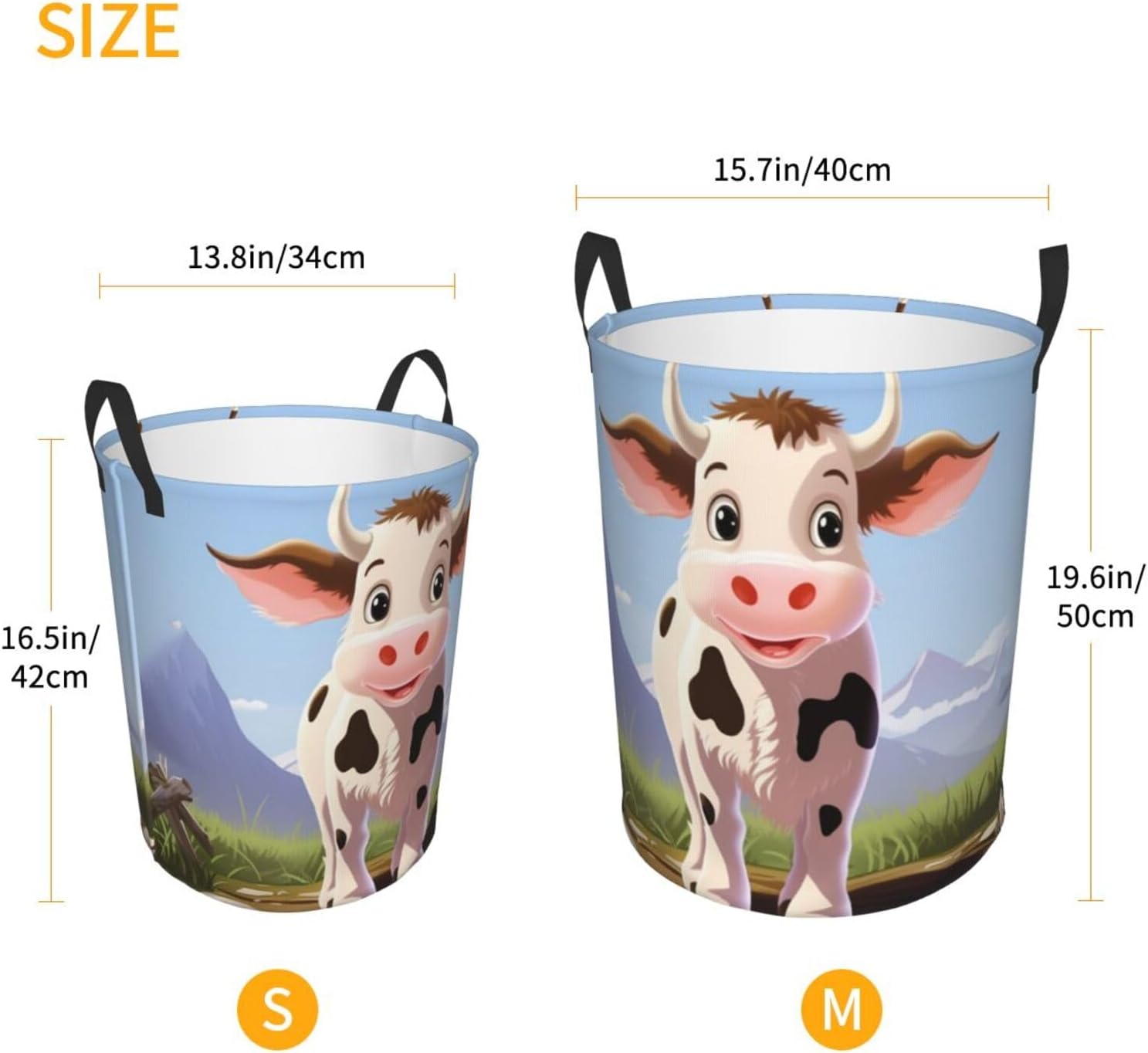 Cow milk Laundry Basket With Handles, Foldable Laundry Hamper Oxford Cloth Dirty Clothes Basket Waterproof Clothes Toys Storage Bin Organizer for Bedroom Bathroom Dorm
