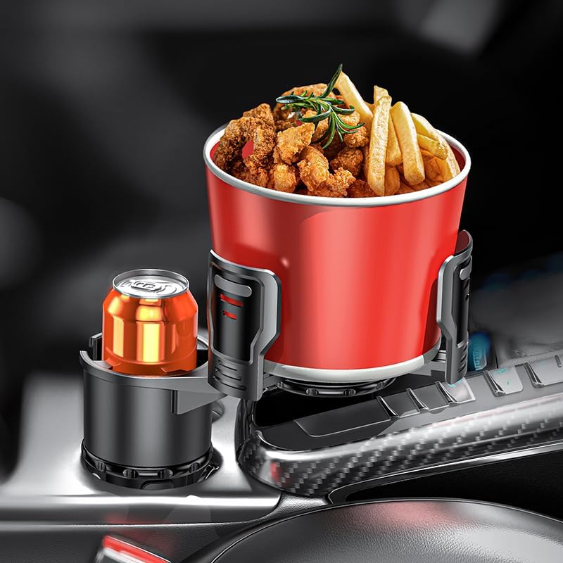 Miniatura 6 de Expansor de portavasos doble, 2 en 1 multifunción para automóvil con cerradura, soporte giratorio de 360 para bebidas con base ajustable, expansor