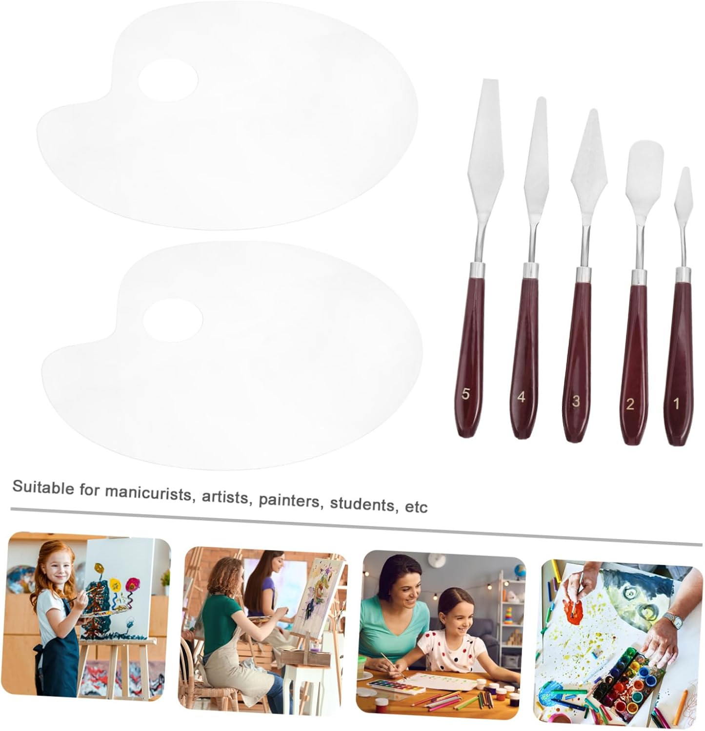 Uonlytech 1Set Oval Pigment Plate Oval Painting Trays with Scrapers for Mixing and Cleanup Lightweight and Durable Art Tool