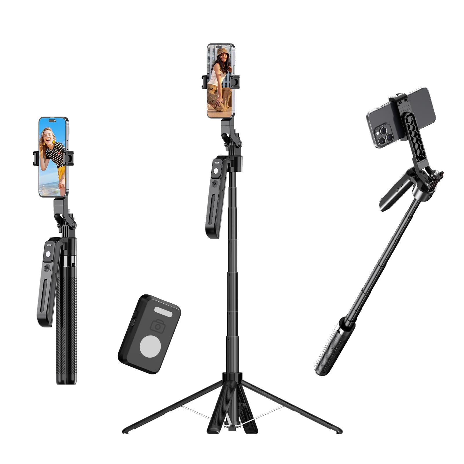 Treppiede per iPhone con telecomando, allungabile da 177,8 cm, rotazione a 360°, per Android, supporto per telefono, registrazione video per creatori di contenuti, vlog, live streaming, TIK