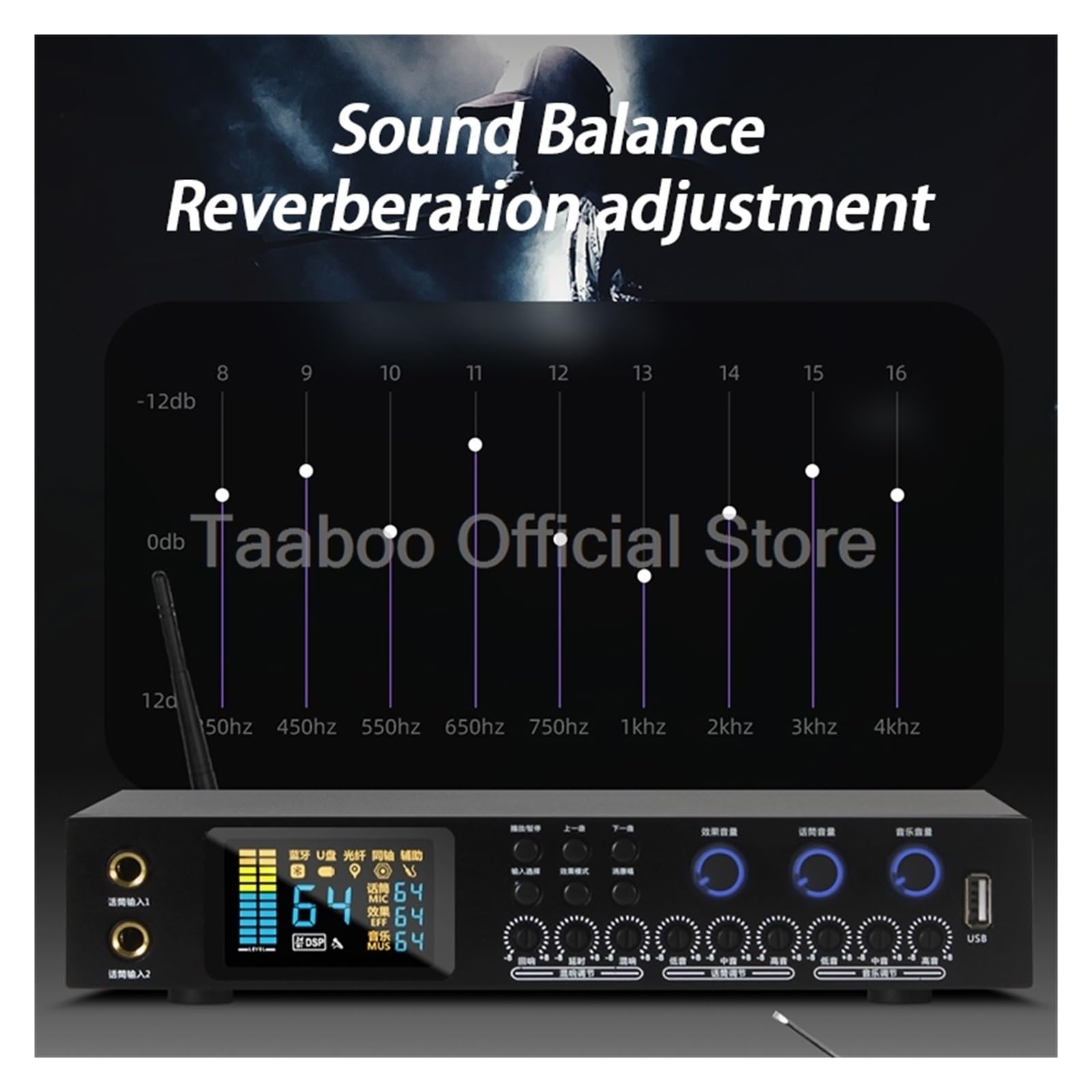 DJ-Mixer, 24W 16 Effekte Digital Pre-Effektor Bluetooth Sound Box DJ Mixer Konsole Verstärker Lautsprecher Drahtlose Überwachung System(K160 With RCA)