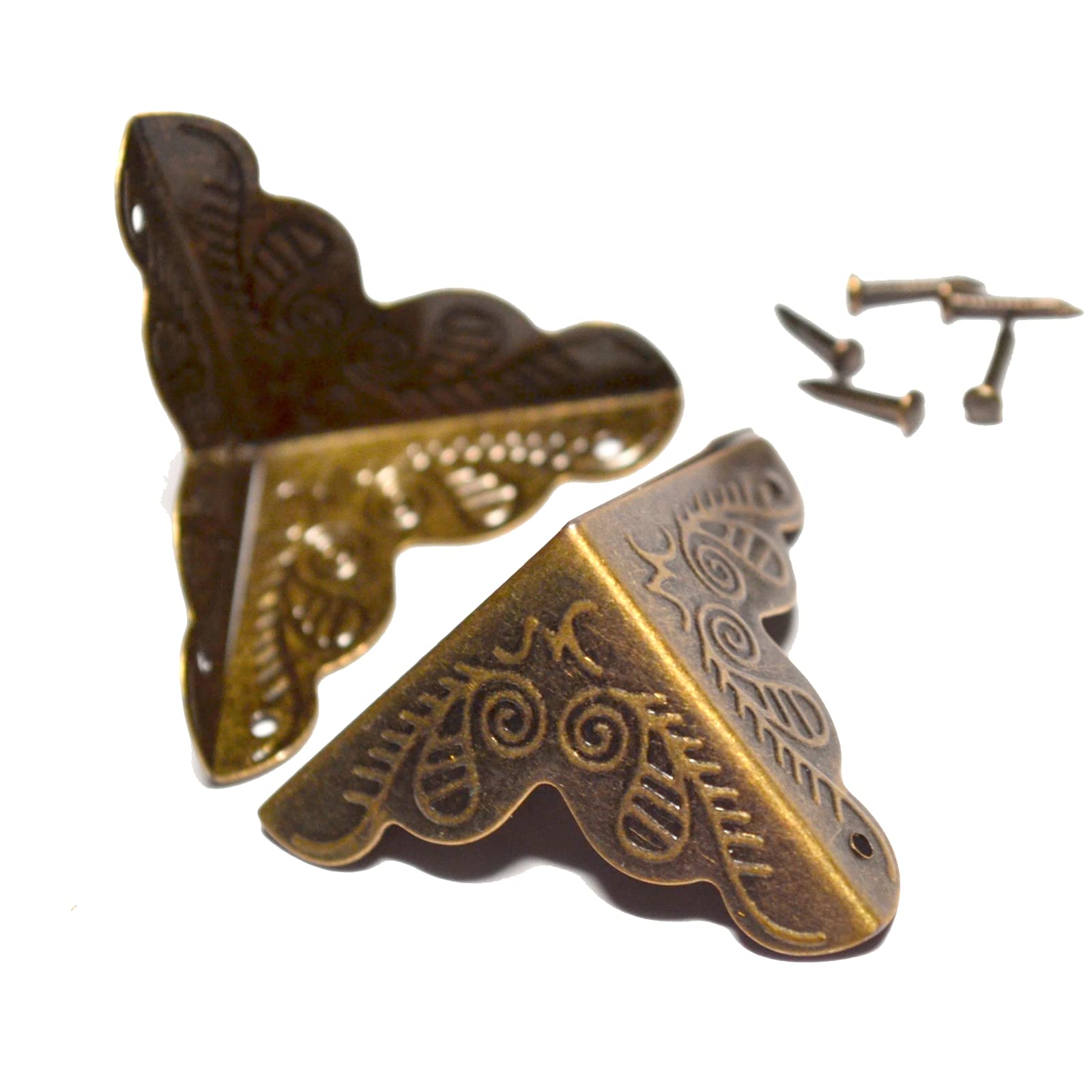 20 Pcs Vintage Bronze Corner Protectors Decorative Metal Edge Covers Antique Triangle Safety Guards Retro Right Angle Bracket with Nail for Furniture Jewelry Box Wood Case Small Size (Side Length:1") — Amazon image 7
