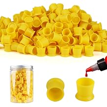300pcs Tattoo Ink Cups with Base Disposable Tattoo Ink Caps Silicone Permanent Makeup Cups Eyebrow Eyeliner Lip Color Pigment Cup Container Tattoo Supplies Yellow