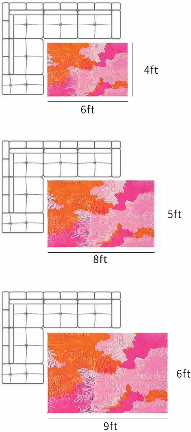 Outdoor Rug 4x6 ft Ombre Pink Orange Painting Outdoor Large Area Rug Non Slip Rubber Abstract Art Front Door Mat RV Rug Camping Carpet Patio Outdoor Rugs for Backyard Balcony Deck Porch Indoor