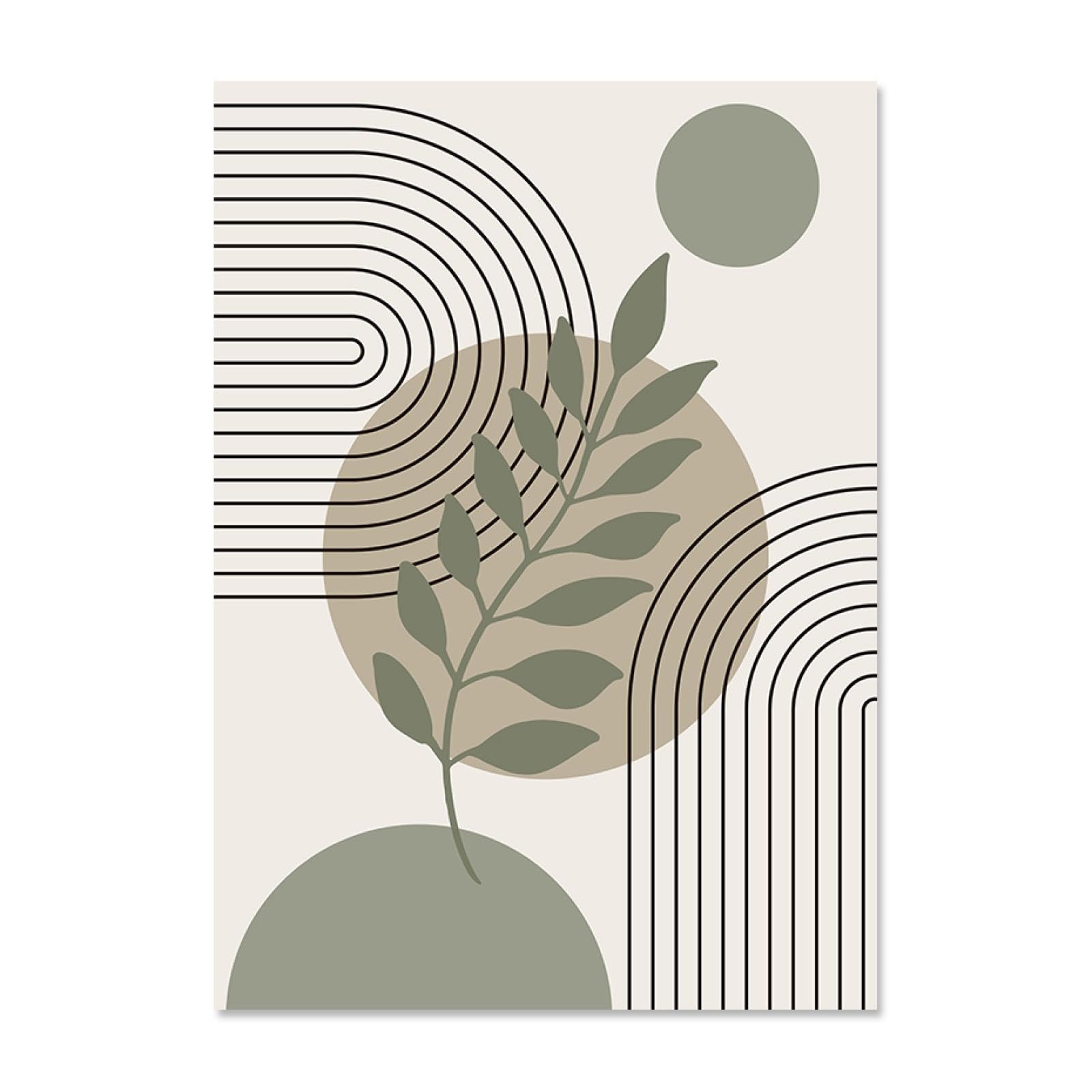 Dittelle Astratto Verde Salvia Botanico Poster Metà del Secolo Moderna Arte della Parete Pittura su Tela Stampe Immagini Soggiorno Decor 50x70 cm-3 Pezzi Senza Cornice