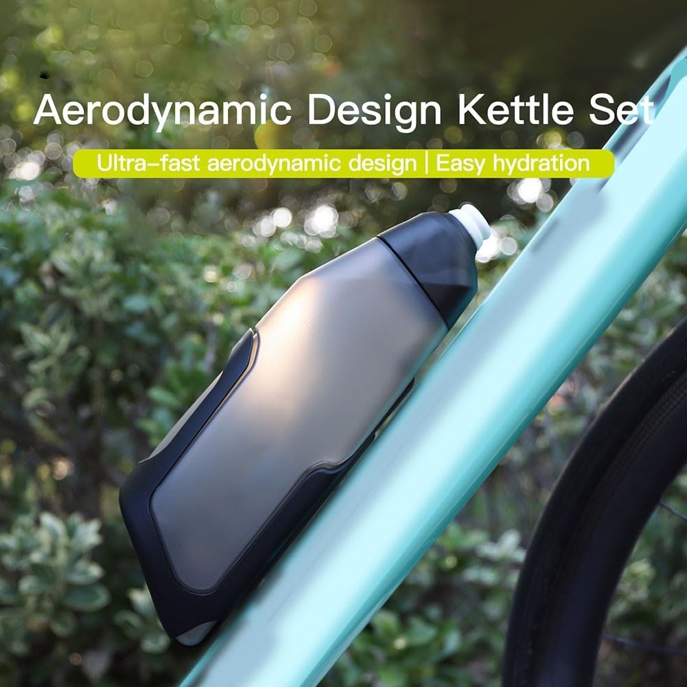 Borraccia da ciclismo da 600 ml con gabbia in fibra di carbonio, design aerodinamico, spremere per bere, corpo Pp5, grigio, per bici da strada e mountain bike (2 pezzi)