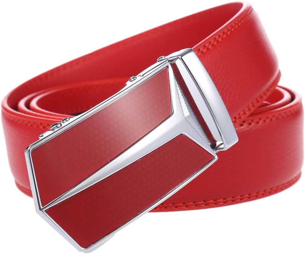 Genuine Leather Belt for Men Ratchet Adjustable Slide Belt 1 3/8'' Width in Gift Package Fit Everywhere C-Red 36 - Image 2