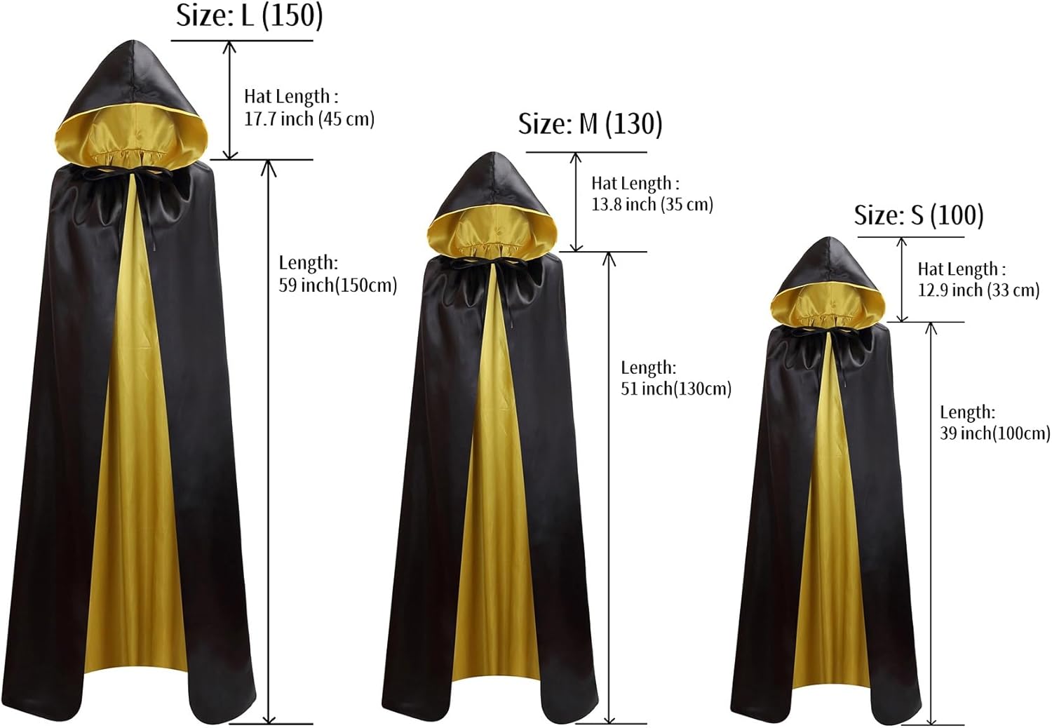 Unisex Adults Reversible Hooded Cloak Cape For Christmas Halloween Party Vampires Cosplay Costumes - Image 2