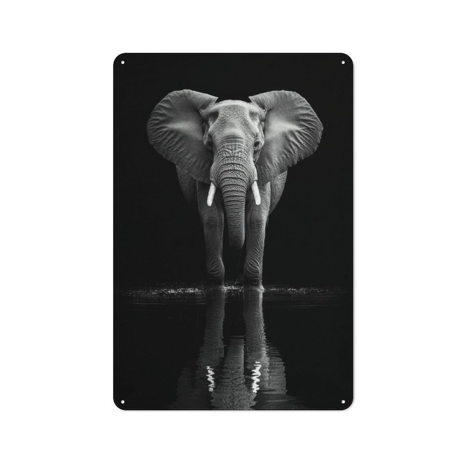 Junmoney Style-2 Elephant In Water Black And White Photo Tin Wall Plaque 30X20cm, Barn Style Rustic Kitchen Decor For Farmhouse Kitchen, Pantry Or Dining Area
