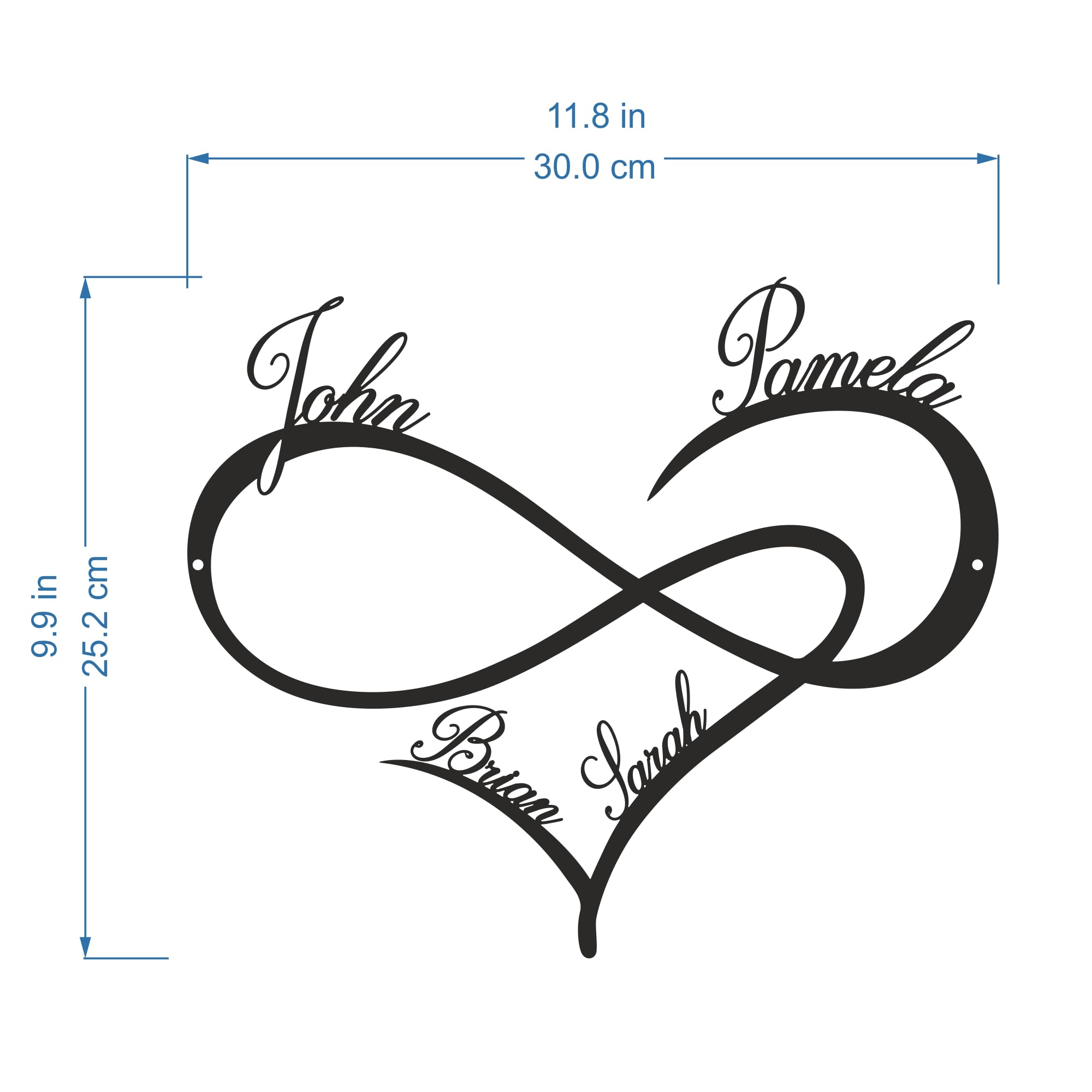 Cœur à l'infini personnalisé, Infinity Heart, Prénoms et le nom de famille, Signe d'amour en métal, Cadeau pour les parents, Décoration murale, Cadeau pour maman, Custom Amour Plaque, Symbole Infinity