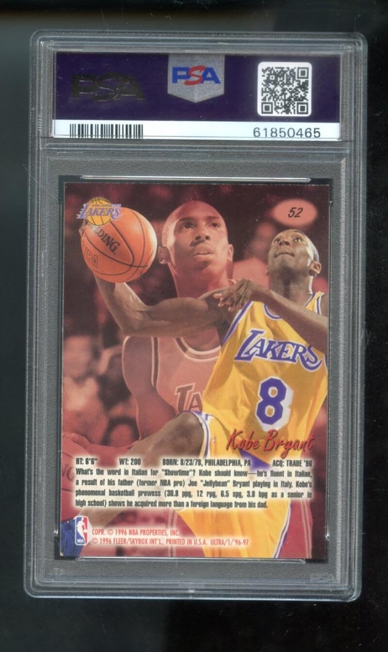 1996-97 Fleer Ultra #52 Kobe Bryant ROOKIE RC PSA 8 Graded Basketball Card NBA 96-97 Los Angeles Lakers 1996-1997