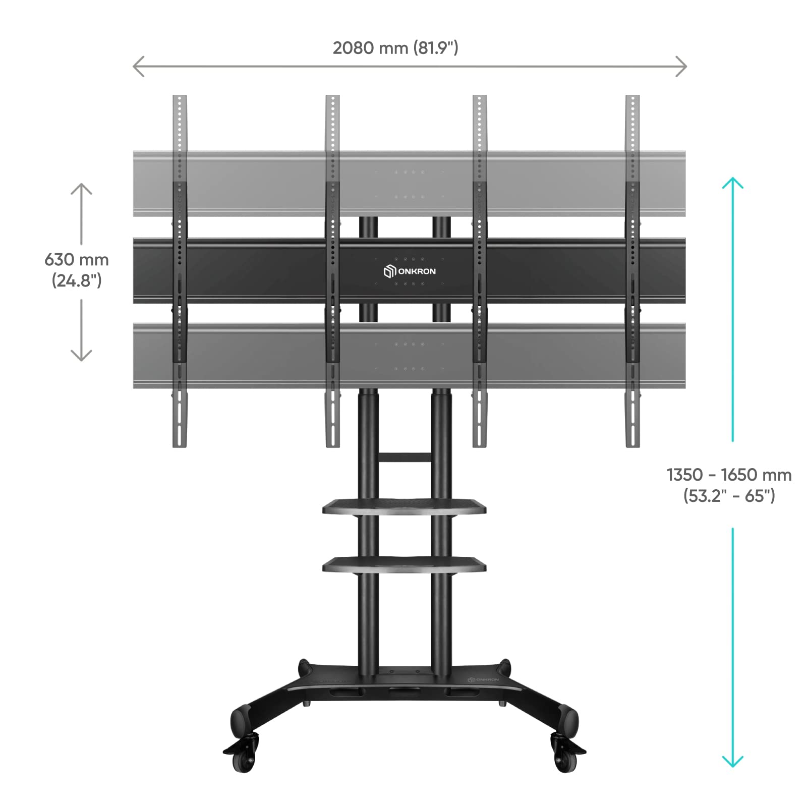 ONKRON Supporto doppio VESA per schermi LCD LED OLED 4K Flat Curvi da 40-65 pollici fino a 44,9 kg ciascuno – Adattatore doppio schermo per mobile TV Stand TS1881 VESA compatibile fino a 600x400
