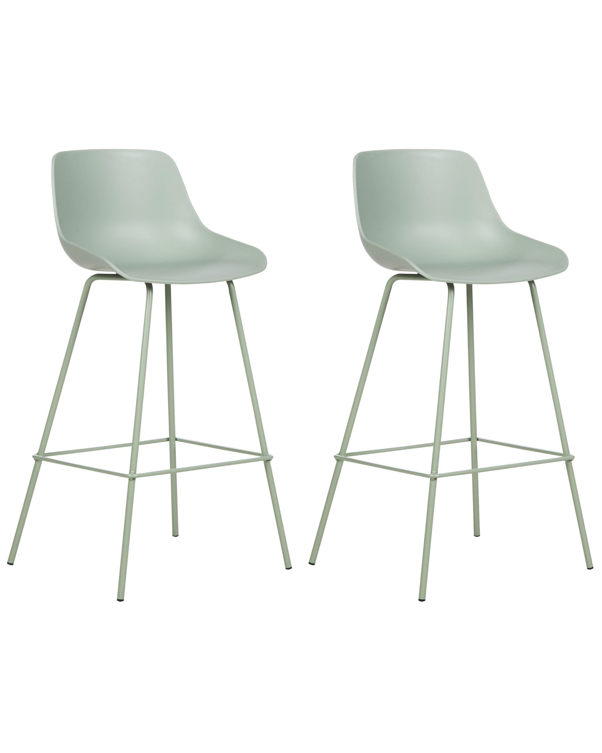 Beliani Conjunto de 2 sillas de Bar taburetes Altos de plástico Patas de Metal Verde Claro Emmet