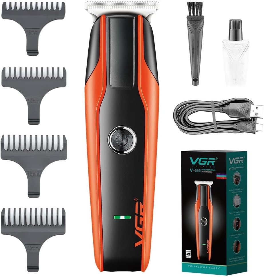 VGR V-999 Professional Rechargeable Cordless Beard Hair Trimmer Kit with Dual Motor, Guide Combs Brush USB Cord for Men, Family or Pets Rechargeable Li-ion Battery 120 minutes Runtime
