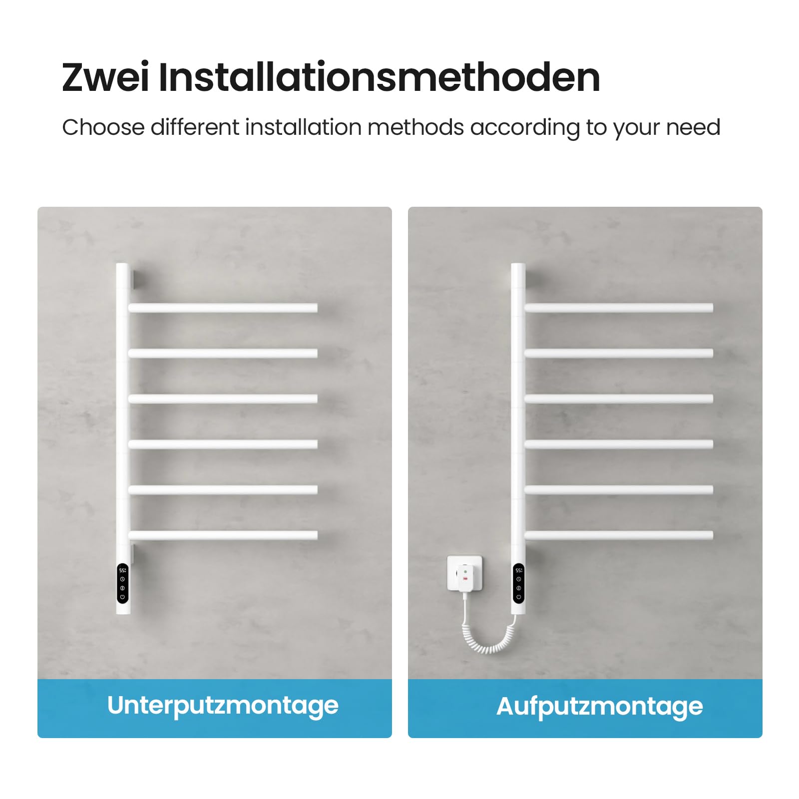 Heilmetz 78x45cm Handtuchheizkörper Elektrisch 135W, 180° drehbar, Weiß | WiFi Smart per App & Sprachsteuerung Carbon-Heizung 30–70°C 1–24h Timer Wochenprogramm