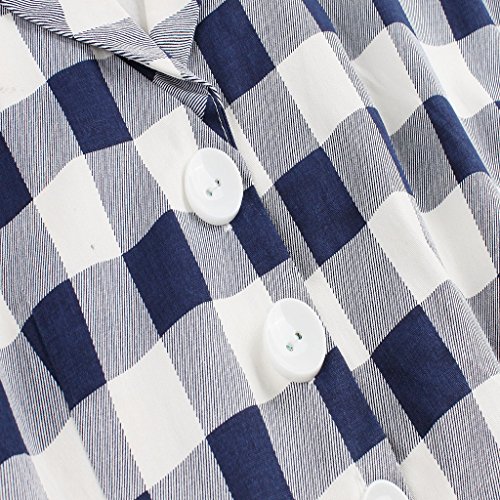Homyl Stylish Vestido feminino azul xadrez vintage estilo anos 50 60 coquetel festa manga curta skat