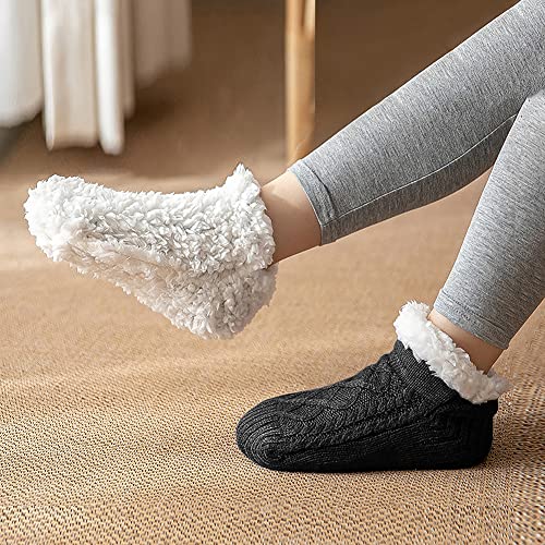 Image of SIQITECHNO Unisex Warm Slipper Socks Grip Slipper Socks Thick Fleece lined Fuzzy Sherpa Ankle Warm Socks for Women Men