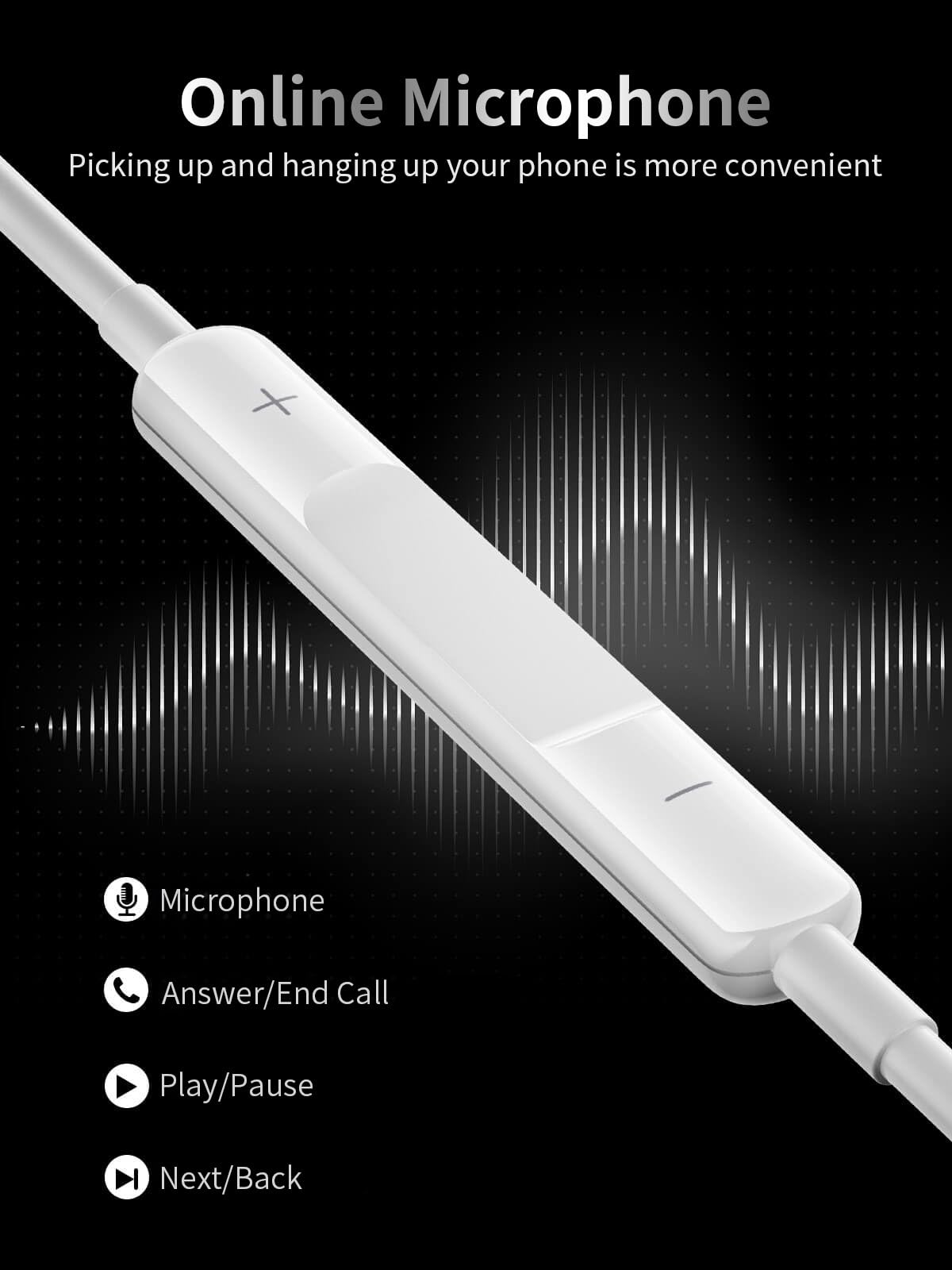 ANKA In Ear Headphones Wired Earphones Built-in Microphone and Volume Control Earbuds,Headphones Compatible with Phone 14/13/12/11/SE/XR/XS/8/7 White 1Pack - 3