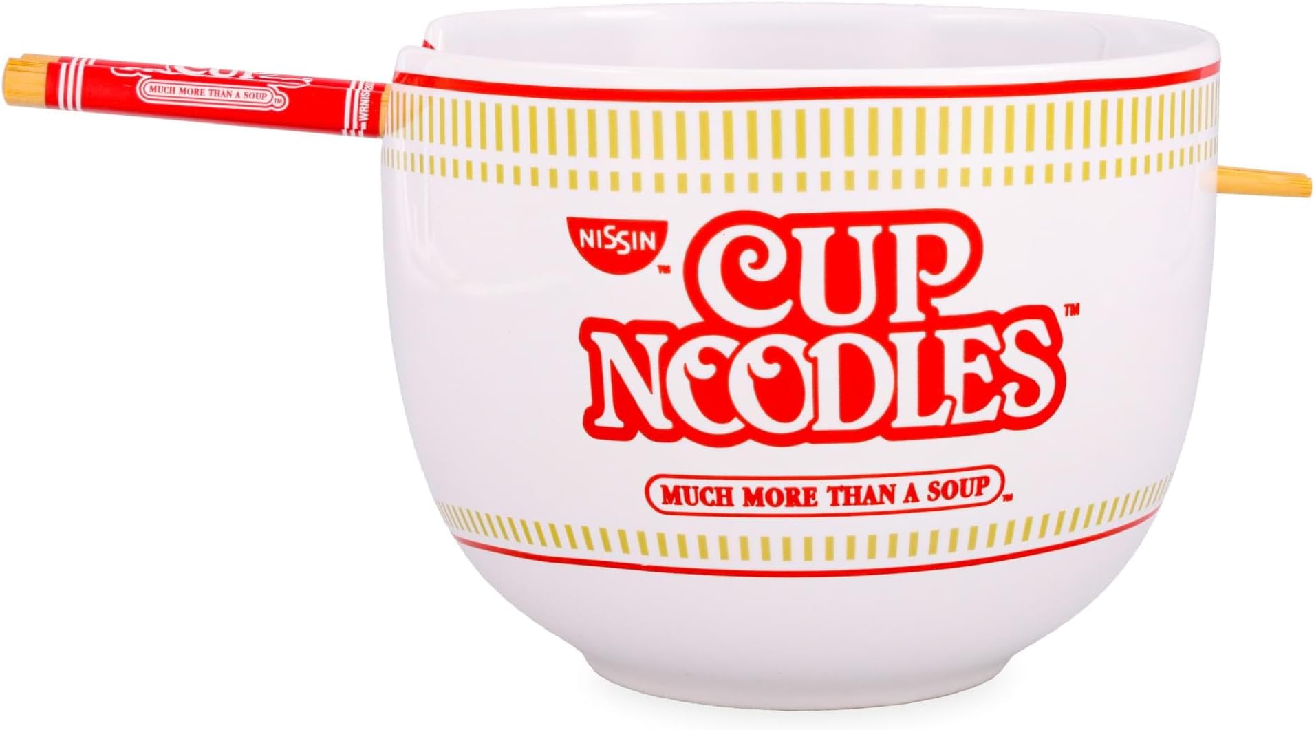 Silver Buffalo Nissin Classic Cup Noodles Logo Much More than a Soup Ceramic Ramen Noodle Rice Bowl with Chopsticks, Microwave Safe, 20 Ounces